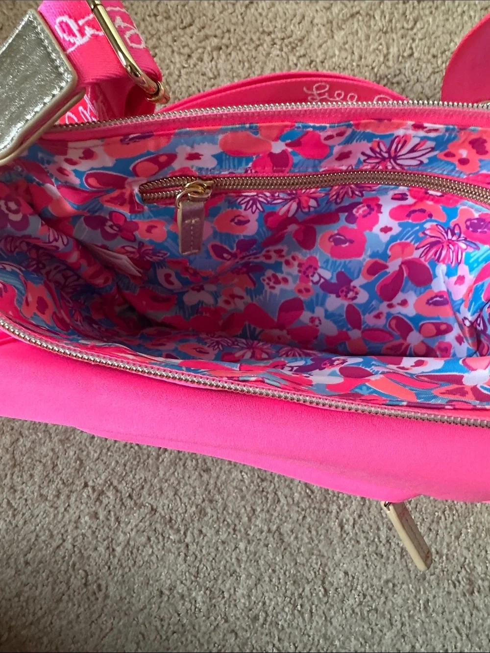 Lilly Pulitzer Neon Pink Crossbody Bag with Branded Strap